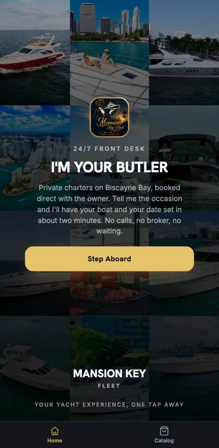 The Mansion Key agent opening on a branded front-desk screen that introduces itself as the Butler